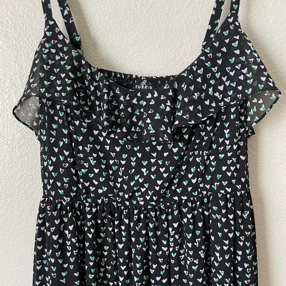 Torrid Mini Dress Size 1X Black White Ditsy Heart Chiffon Ruffle Sleeveless NEW - Picture 6 of 14